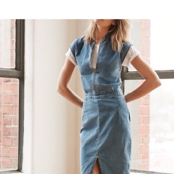 COTTON ON DENIM SPLIT DRESS W/PLUNGING NECKLINE 8 - Picture 5 of 7